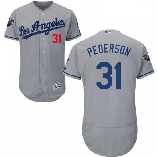 Mens Majestic Los Angeles Dodgers 31 Joc Pederson Grey Road Flex Base Authentic Collection 2018 Worl