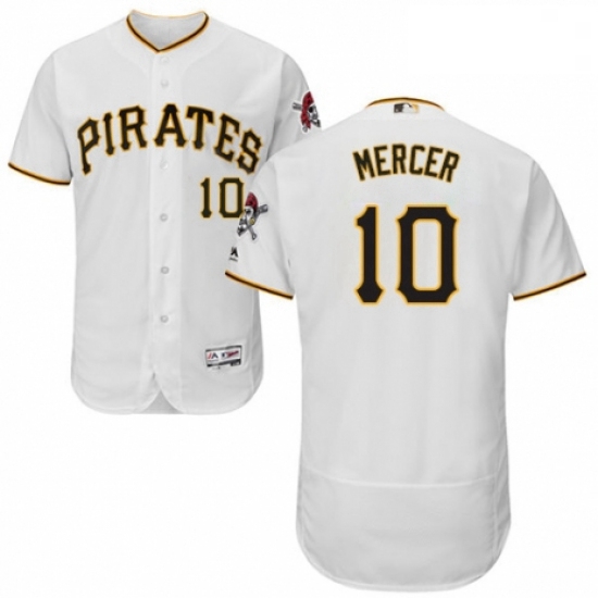 Mens Majestic Pittsburgh Pirates 10 Jordy Mercer White Home Flex Base Authentic Collection MLB Jerse