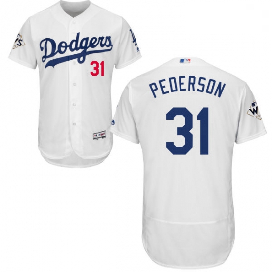 Mens Majestic Los Angeles Dodgers 31 Joc Pederson Authentic White Home 2017 World Series Bound Flex 