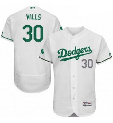 Mens Majestic Los Angeles Dodgers 30 Maury Wills White Celtic Flexbase Authentic Collection MLB Jers