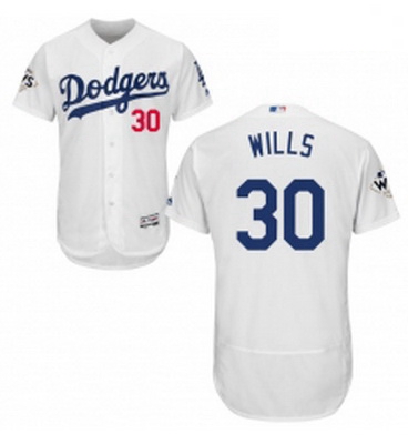 Mens Majestic Los Angeles Dodgers 30 Maury Wills Authentic White Home 2017 World Series Bound Flex B