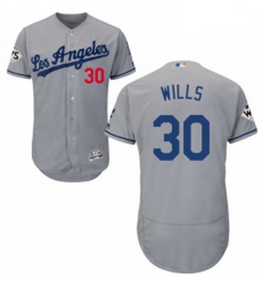 Mens Majestic Los Angeles Dodgers 30 Maury Wills Authentic Grey Road 2017 World Series Bound Flex Ba