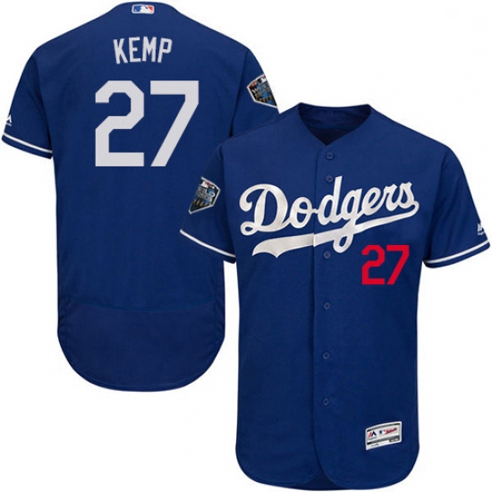 Mens Majestic Los Angeles Dodgers 27 Matt Kemp Royal Blue Alternate Flex Base Collection 2018 World 