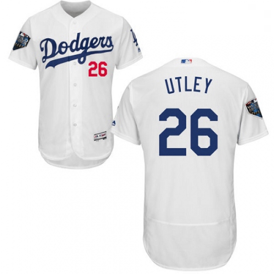 Mens Majestic Los Angeles Dodgers 26 Chase Utley White Home Flex Base Authentic Collection 2018 Worl