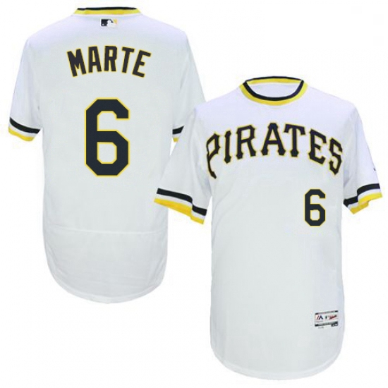 Mens Majestic Pittsburgh Pirates 6 Starling Marte White Flexbase Authentic Collection Cooperstown ML