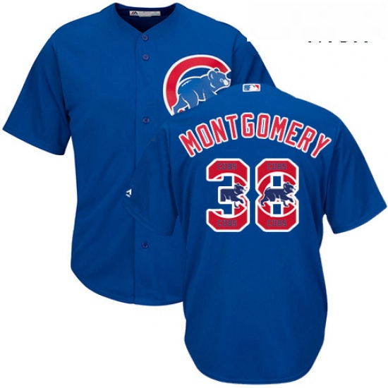 Mens Majestic Chicago Cubs 38 Mike Montgomery Authentic Royal Blue Team Logo Fashion Cool Base MLB J