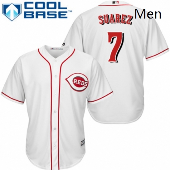 Mens Majestic Cincinnati Reds 7 Eugenio Suarez Replica White Home Cool Base MLB Jersey