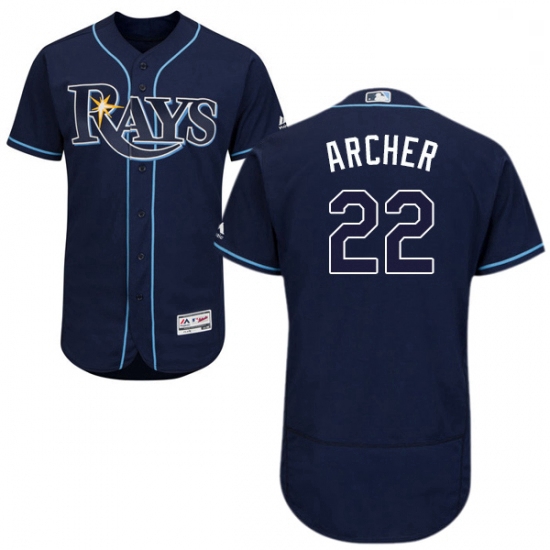 Mens Majestic Tampa Bay Rays 22 Chris Archer Navy Blue Alternate Flex Base Authentic Collection MLB 