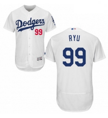 Mens Majestic Los Angeles Dodgers 99 Hyun Jin Ryu White Home Flex Base Authentic Collection MLB Jers