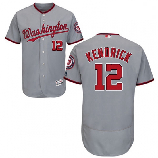 Mens Majestic Washington Nationals 12 Howie Kendrick Grey Road Flex Base Authentic Collection MLB Je