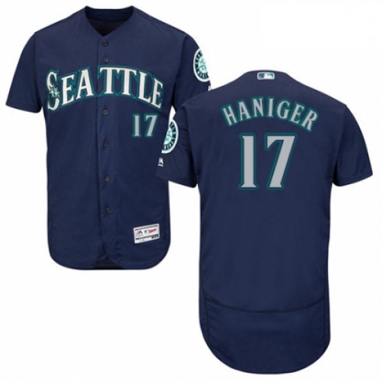 Mens Majestic Seattle Mariners 17 Mitch Haniger Navy Blue Alternate Flex Base Authentic Collection M