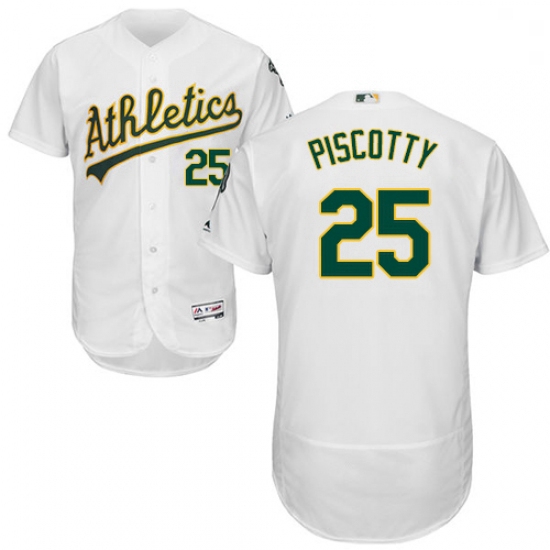 Mens Majestic Oakland Athletics 25 Stephen Piscotty White Home Flex Base Authentic Collection MLB Je