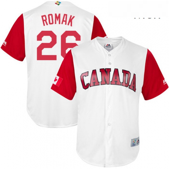 Mens Canada Baseball Majestic 26 Jamie Romak White 2017 World Baseball Classic Replica Team Jersey