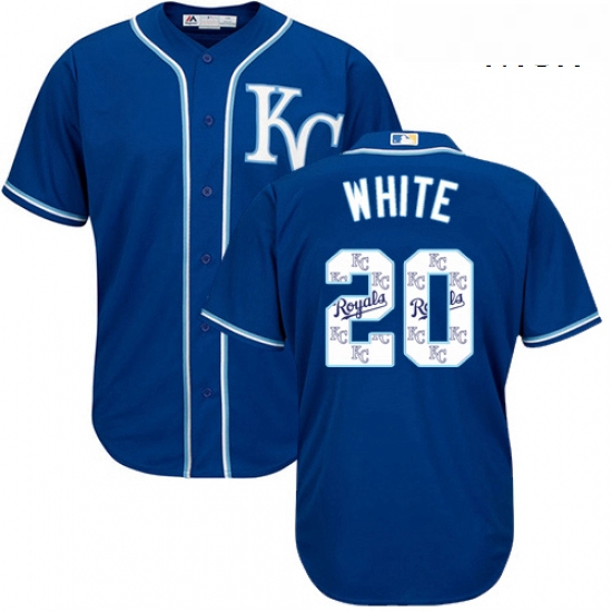 Mens Majestic Kansas City Royals 20 Frank White Authentic Blue Team Logo Fashion Cool Base MLB Jerse