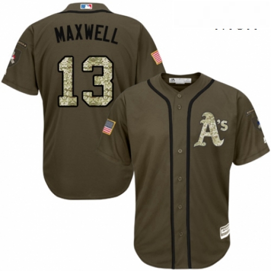 Mens Majestic Oakland Athletics 13 Bruce Maxwell Authentic Green Salute to Service MLB Jersey