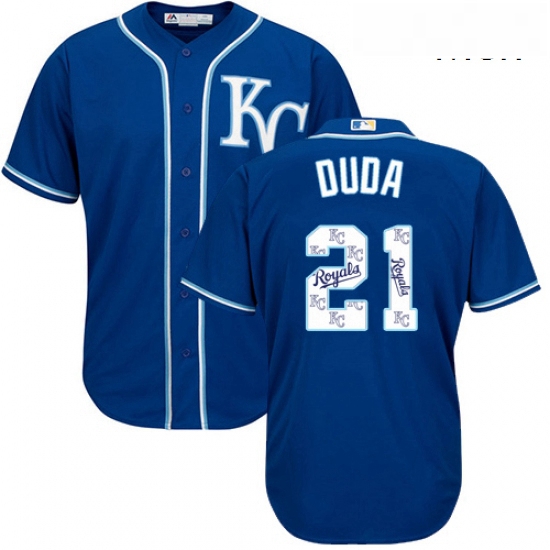 Mens Majestic Kansas City Royals 21 Lucas Duda Blue Authentic Blue Team Logo Fashion Cool Base MLB J