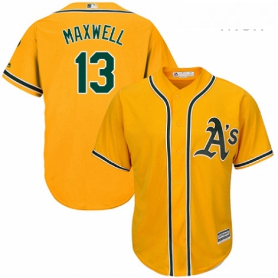 Mens Majestic Oakland Athletics 13 Bruce Maxwell Replica Gold Alternate 2 Cool Base MLB Jersey