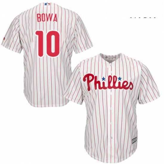 Mens Majestic Philadelphia Phillies 10 Larry Bowa Replica WhiteRed Strip Home Cool Base MLB Jersey