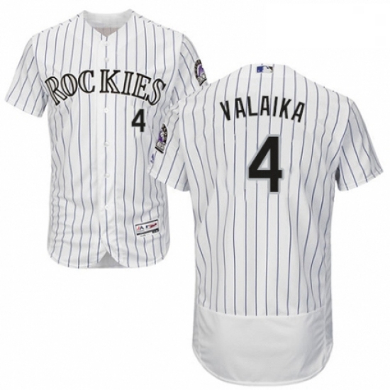 Mens Majestic Colorado Rockies 4 Pat Valaika White Home Flex Base Authentic Collection MLB Jersey