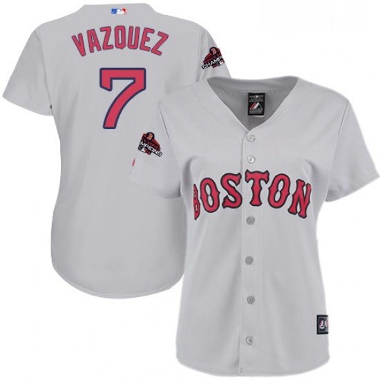 Womens Majestic Boston Red Sox 7 Christian Vazquez Authentic Grey Road 2018 World Series Champions M