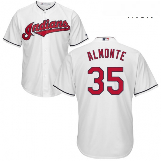 Mens Majestic Cleveland Indians 35 Abraham Almonte Replica White Home Cool Base MLB Jersey