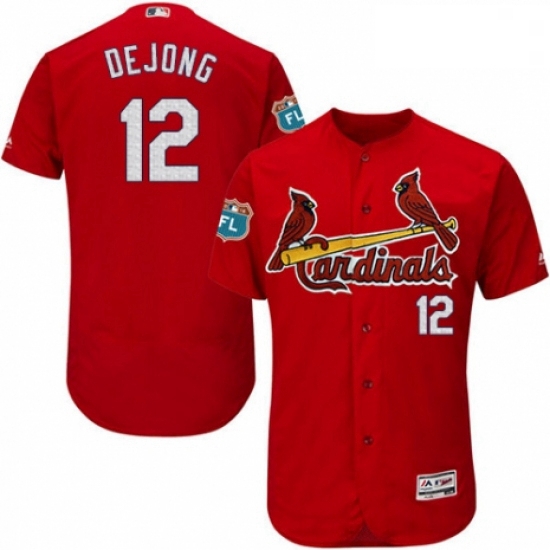 Mens Majestic St Louis Cardinals 12 Paul DeJong Red Alternate Flex Base Authentic Collection MLB Jer