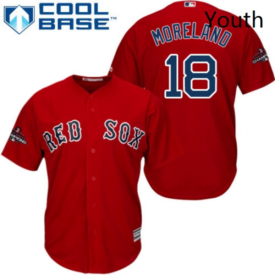 Youth Majestic Boston Red Sox 18 Mitch Moreland Authentic Red Alternate Home Cool Base 2018 World Se