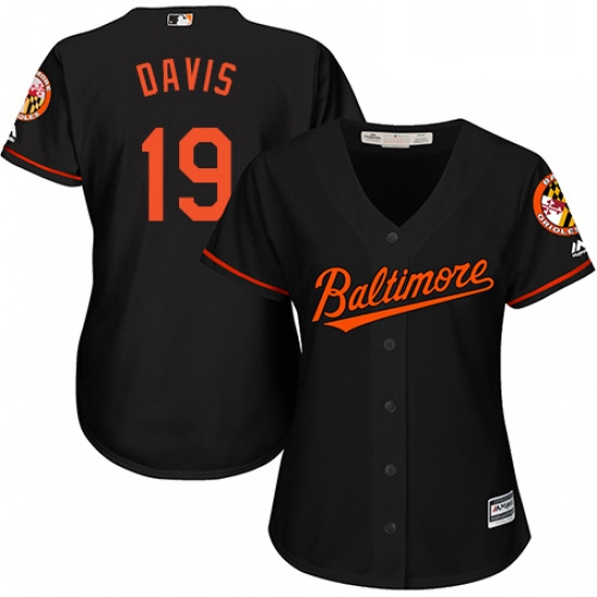 Womens Majestic Baltimore Orioles 19 Chris Davis Replica Black Alternate Cool Base MLB Jersey