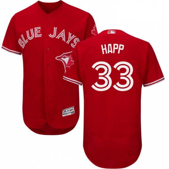 Mens Majestic Toronto Blue Jays 33 JA Happ Scarlet Flexbase Authentic Collection Alternate MLB Jerse