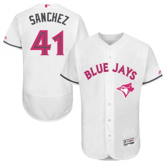 Mens Majestic Toronto Blue Jays 41 Aaron Sanchez Authentic White 2016 Mothers Day Fashion Flex Base 