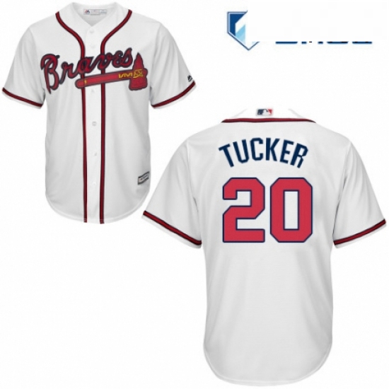 Mens Majestic Atlanta Braves 20 Preston Tucker Replica White Home Cool Base MLB Jersey