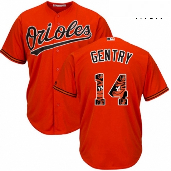 Mens Majestic Baltimore Orioles 14 Craig Gentry Authentic Orange Team Logo Fashion Cool Base MLB Jer