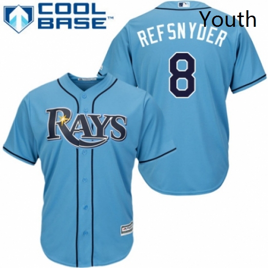 Youth Majestic Tampa Bay Rays 8 Rob Refsnyder Replica Light Blue Alternate 2 Cool Base MLB Jersey