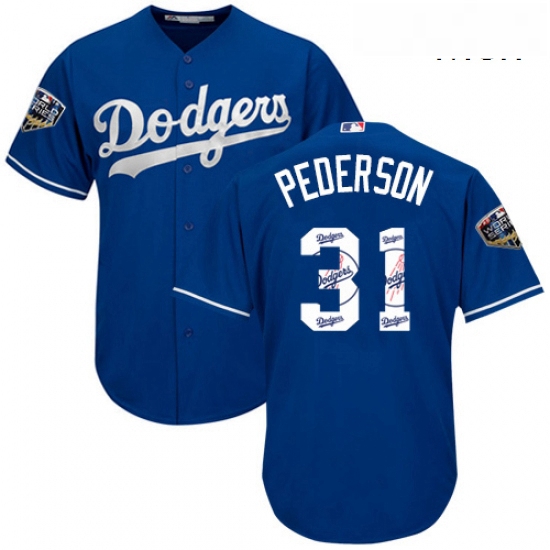 Mens Majestic Los Angeles Dodgers 31 Joc Pederson Authentic Royal Blue Team Logo Fashion Cool Base 2