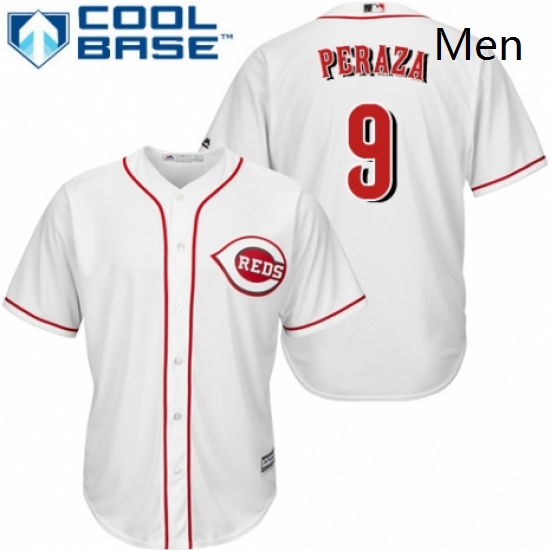 Mens Majestic Cincinnati Reds 9 Jose Peraza Replica White Home Cool Base MLB Jersey