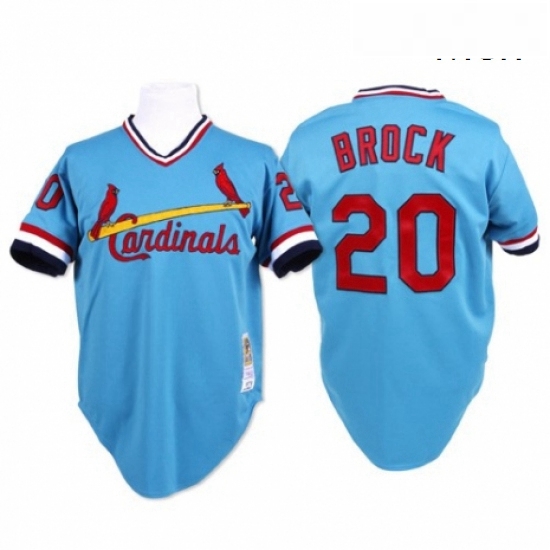 Mens Mitchell and Ness St Louis Cardinals 20 Lou Brock Authentic Blue Throwback MLB Jersey