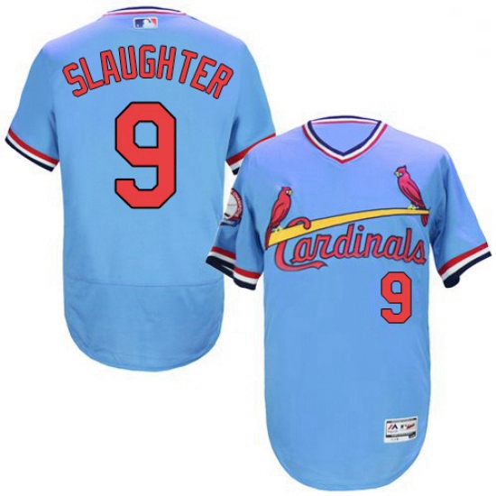 Mens Majestic St Louis Cardinals 9 Enos Slaughter Light Blue FlexBase Authentic Collection MLB Jerse