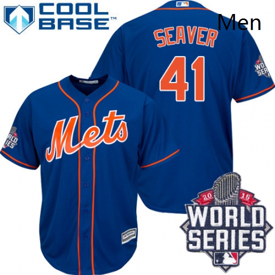 Mens Majestic New York Mets 41 Tom Seaver Authentic Royal Blue Alternate Home Cool Base 2015 World S