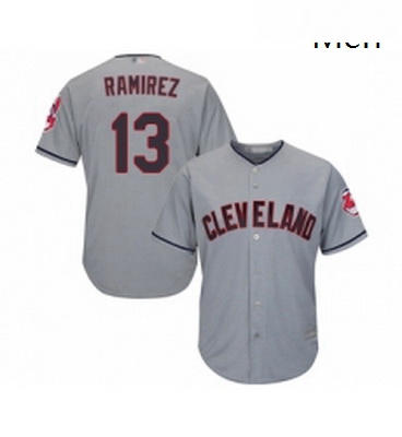 Mens Cleveland Indians 13 Hanley Ramirez Replica Grey Road Cool Base Baseball Jersey