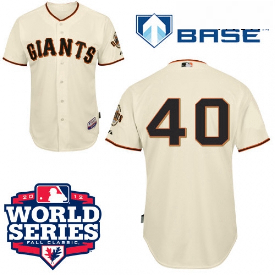 Mens Majestic San Francisco Giants 40 Madison Bumgarner Replica Cream Cool Base 2012 World Series Pa