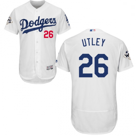 Mens Majestic Los Angeles Dodgers 26 Chase Utley Authentic White Home 2017 World Series Bound Flex B