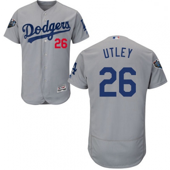 Mens Majestic Los Angeles Dodgers 26 Chase Utley Gray Alternate Flex Base Authentic Collection 2018 