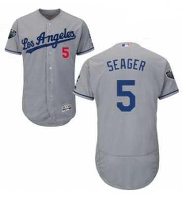 Mens Majestic Los Angeles Dodgers 5 Corey Seager Grey Road Flex Base Authentic Collection 2018 World