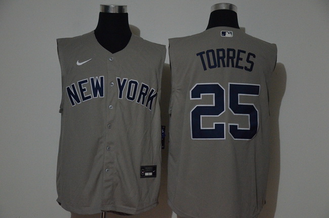 Yankees 25 Gleyber Torres Gray Nike Cool Base Sleeveless Jersey