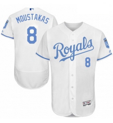 Mens Majestic Kansas City Royals 8 Mike Moustakas Authentic White 2016 Fathers Day Fashion Flex Base