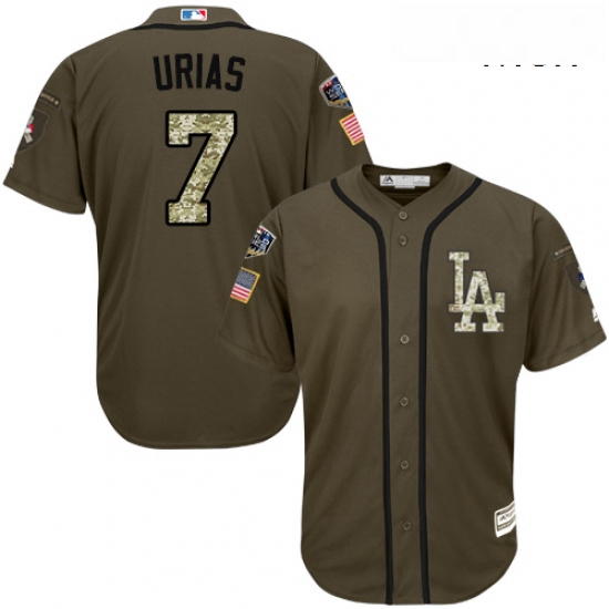 Mens Majestic Los Angeles Dodgers 7 Julio Urias Authentic Green Salute to Service 2018 World Series 