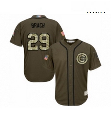 Mens Chicago Cubs 29 Brad Brach Authentic Green Salute to Service Baseball Jersey