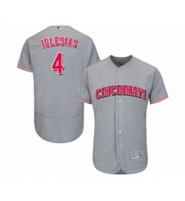 Mens Cincinnati Reds 4 Jose Iglesias Grey Road Flex Base Authentic Collection Baseball Jersey