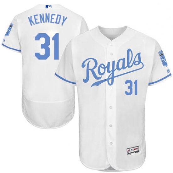 Mens Majestic Kansas City Royals 31 Ian Kennedy Authentic White 2016 Fathers Day Fashion Flex Base M