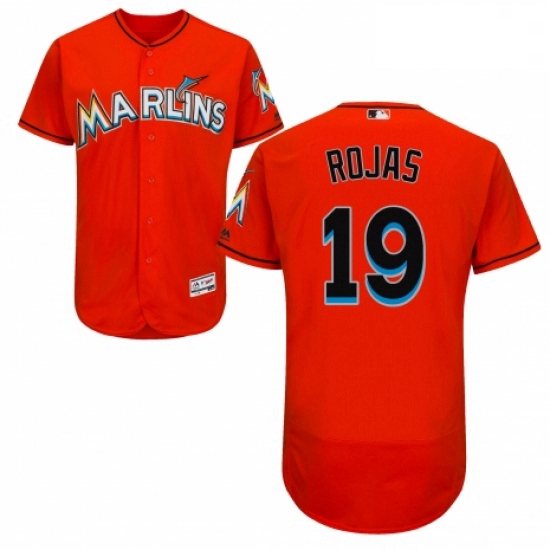 Mens Majestic Miami Marlins 19 Miguel Rojas Orange Alternate Flex Base Authentic Collection MLB Jers